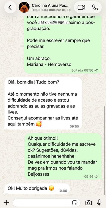 Depoimento de aluna da 1ª turma sobre as aulas gravadas e lives