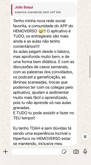 Depoimento de aluna da 1ª turma sobre o aplicativo e os entregáveis do Hemoverso